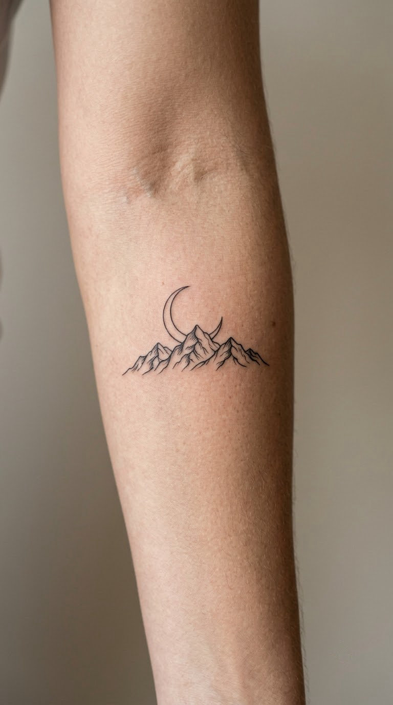 Mountain and Crescent Moon
