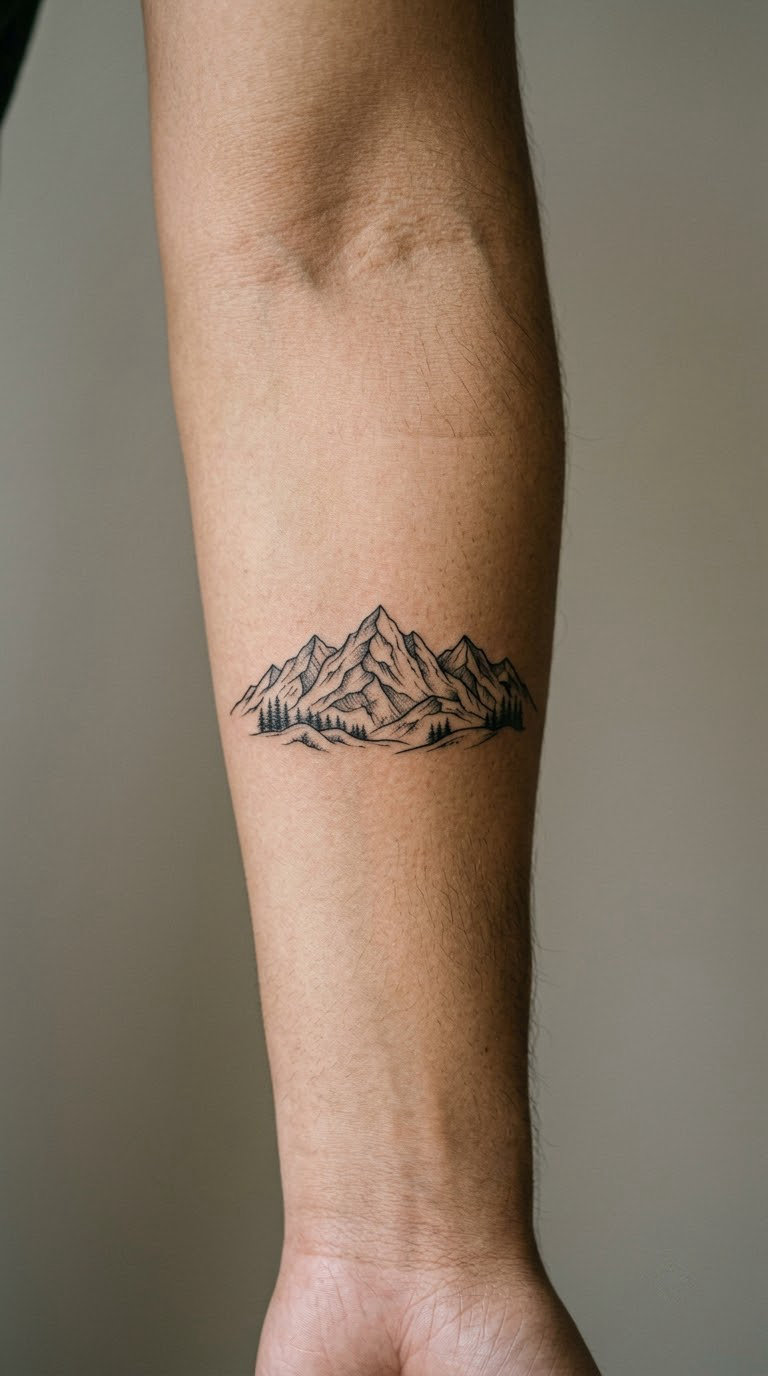 Fine-Line Mountain Range on the Forearm