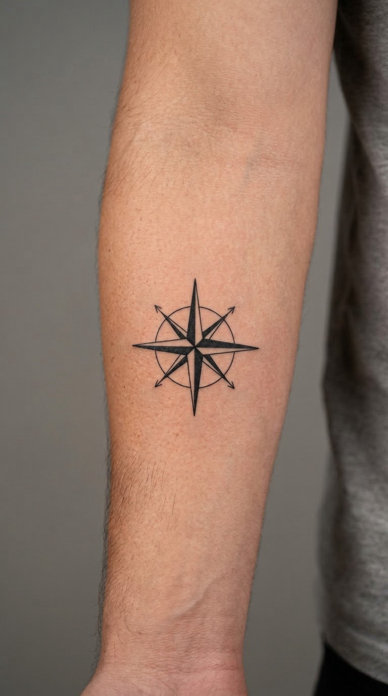 Minimalist Compass Rose on the Forearm