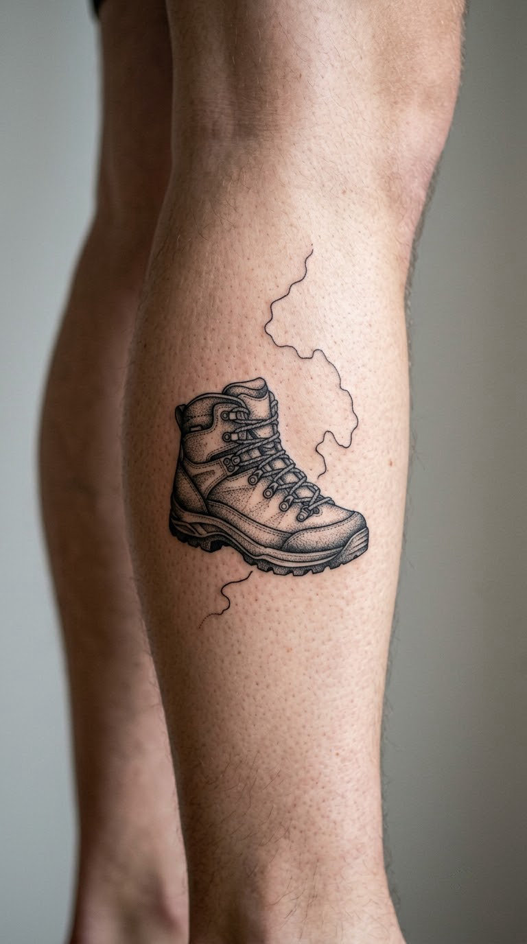 Hiking Boot with a Route Line