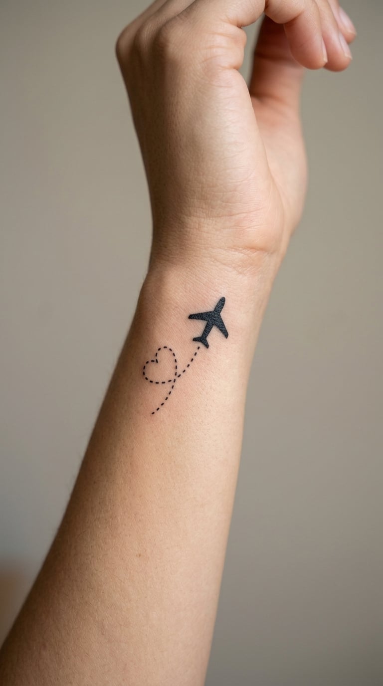 Blackwork Airplane Leaving a Heart