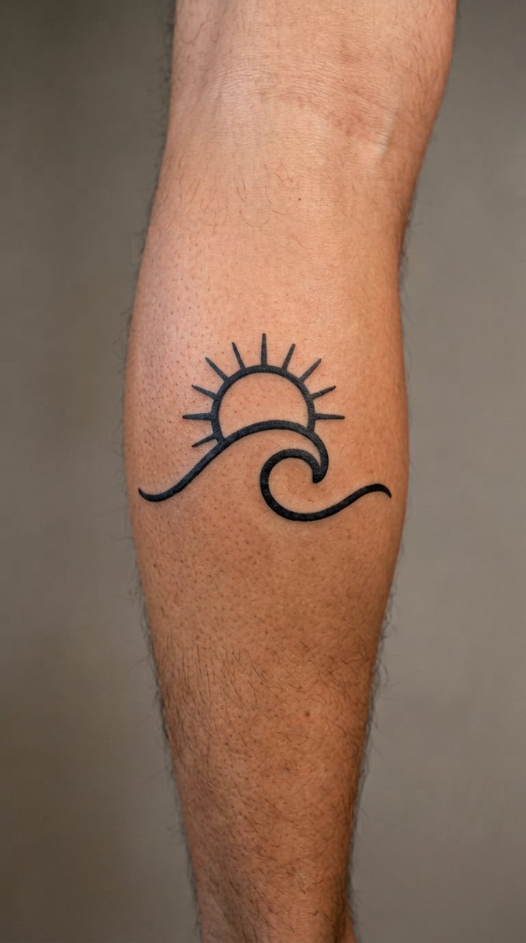 Wave and Rising Sun in Blackwork