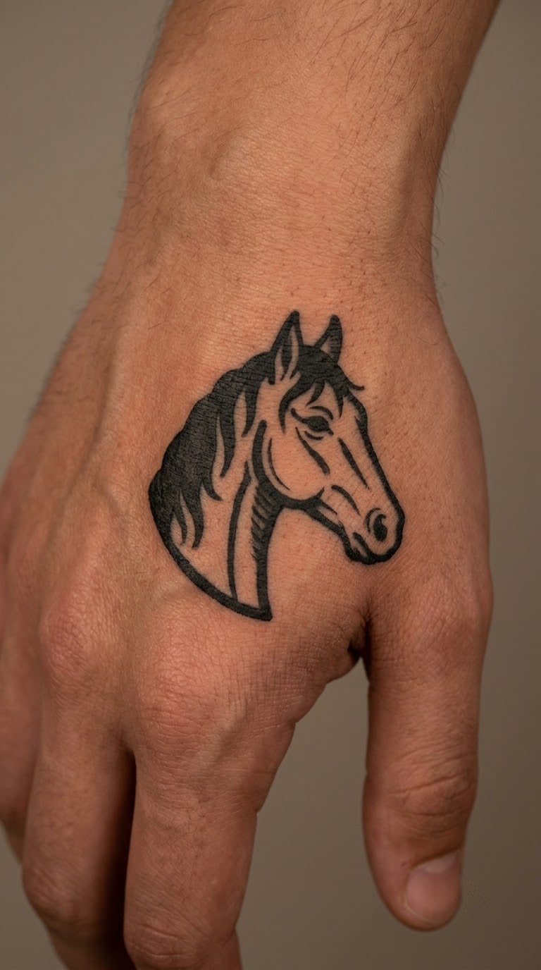 Blackwork Horse Head on the Hand