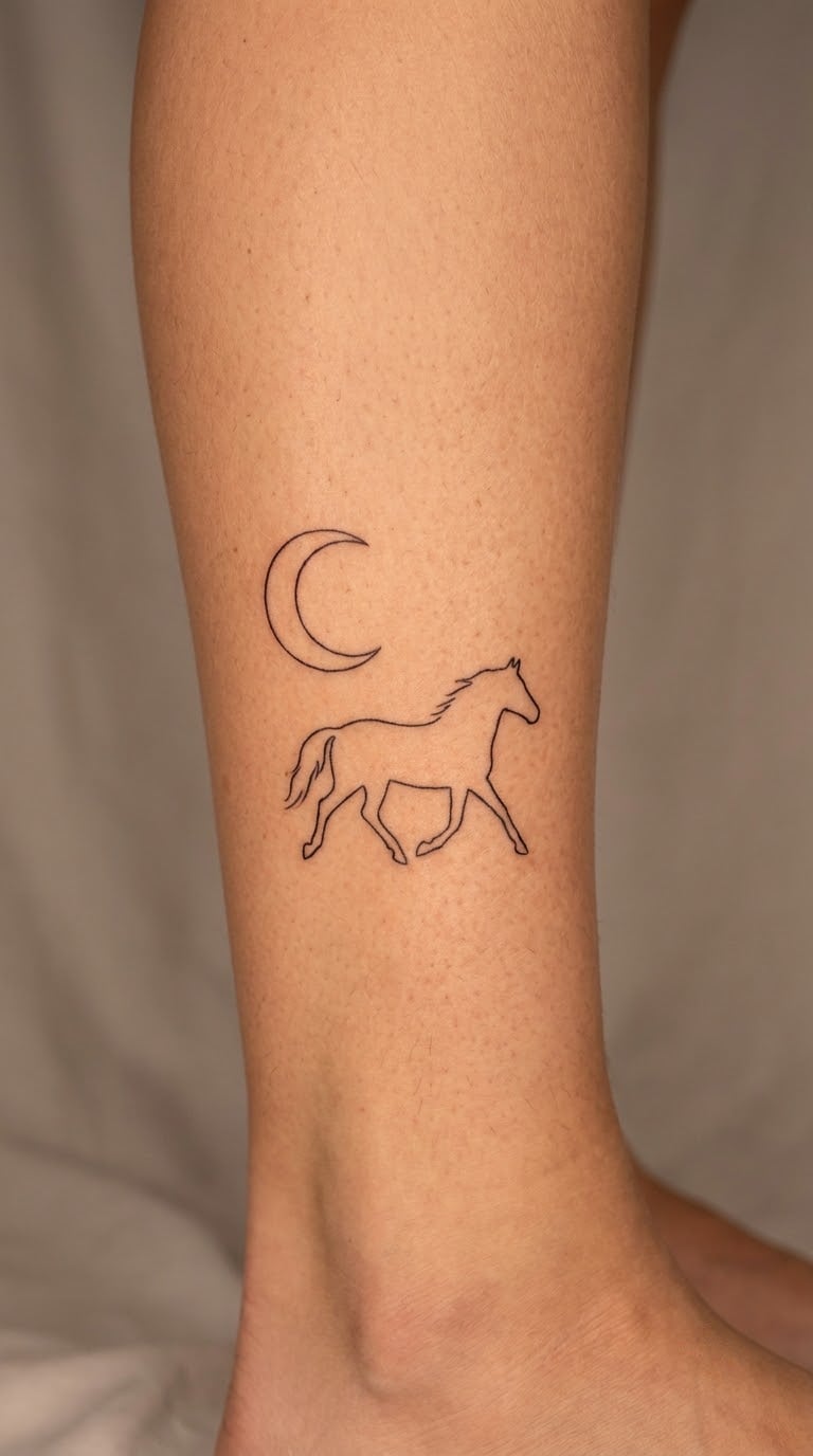 Horse Trotting Through a Small Moon on the Calf