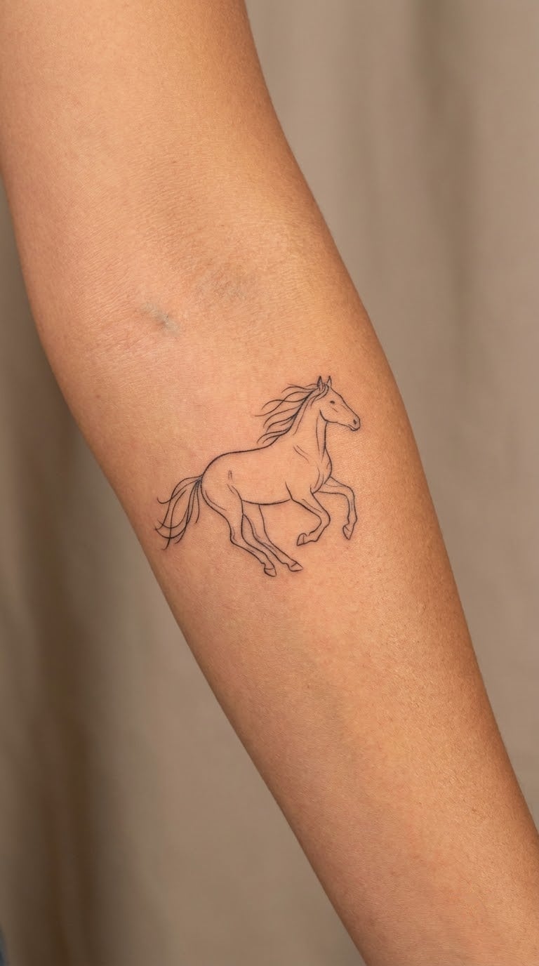 Fine-Line Running Horse on the Forearm