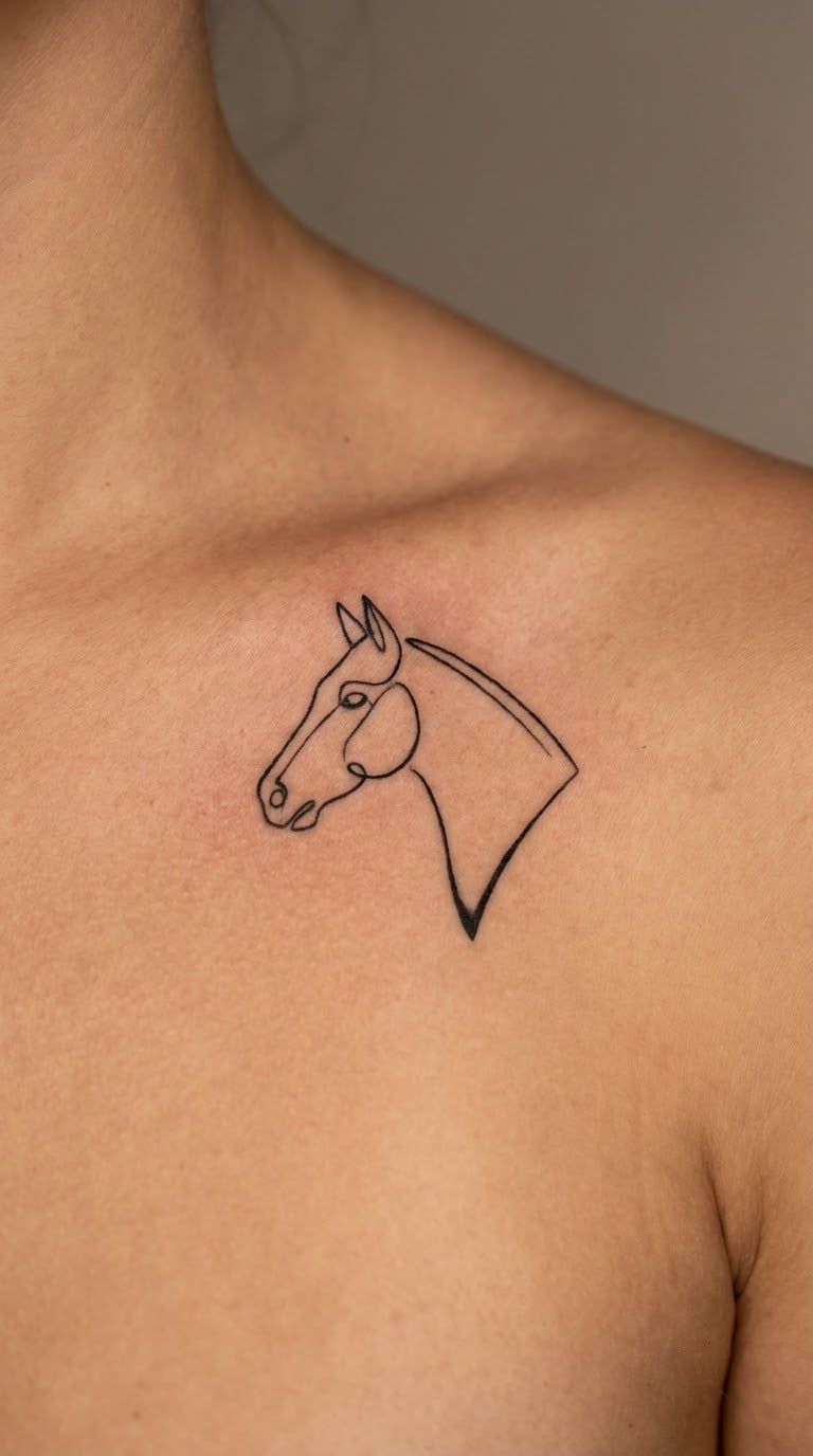 Minimalist Horse Head on the Collarbone