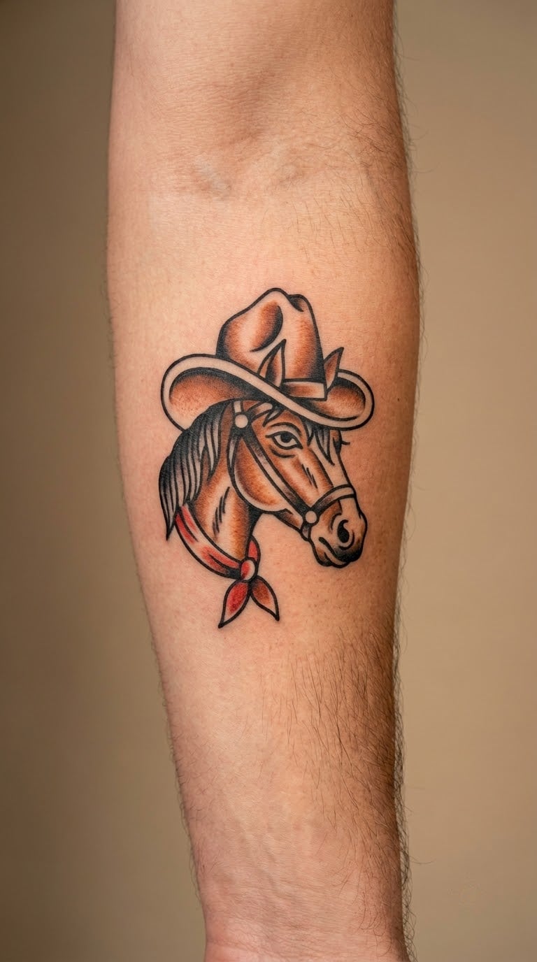 Western Horse in Traditional Flash on the Forearm