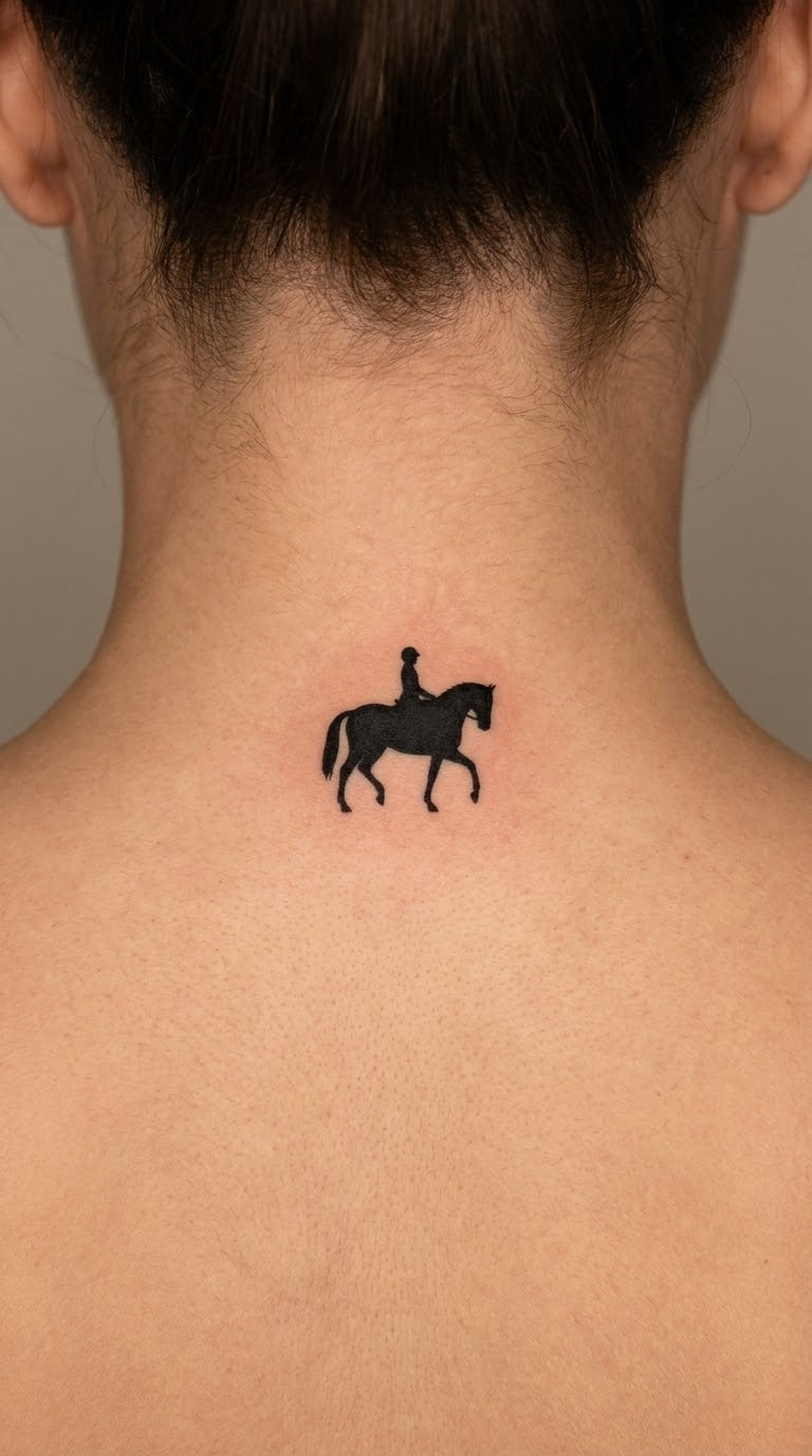 Horse-and-Rider Silhouette on the Back of the Neck