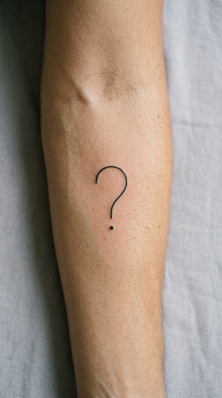 Fine-Line Question Mark on the Forearm