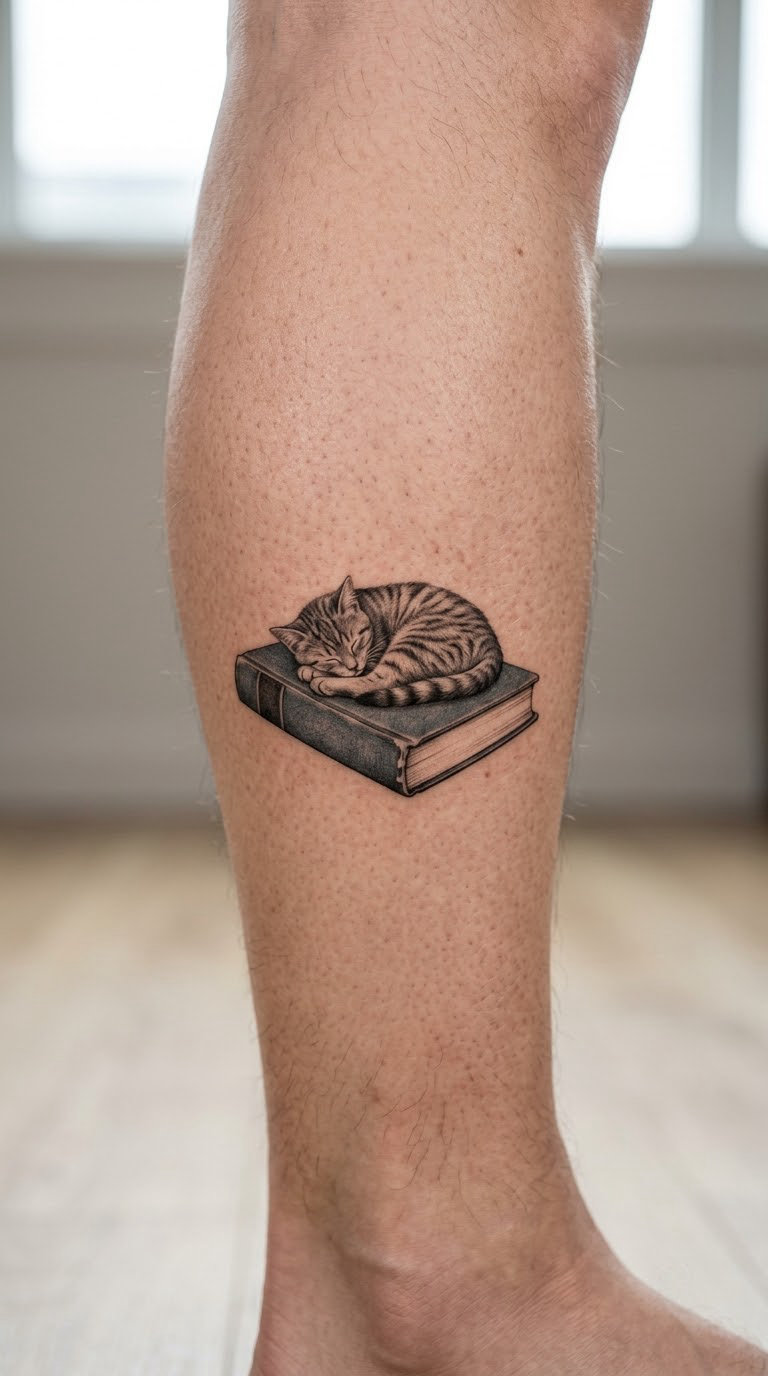 Cat Sleeping on a Textbook