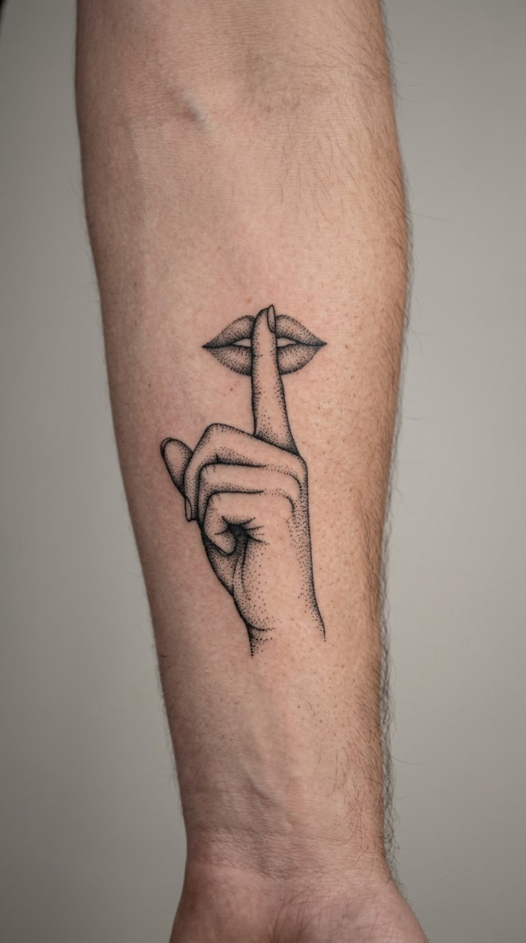 Finger to the Lips in Dotwork