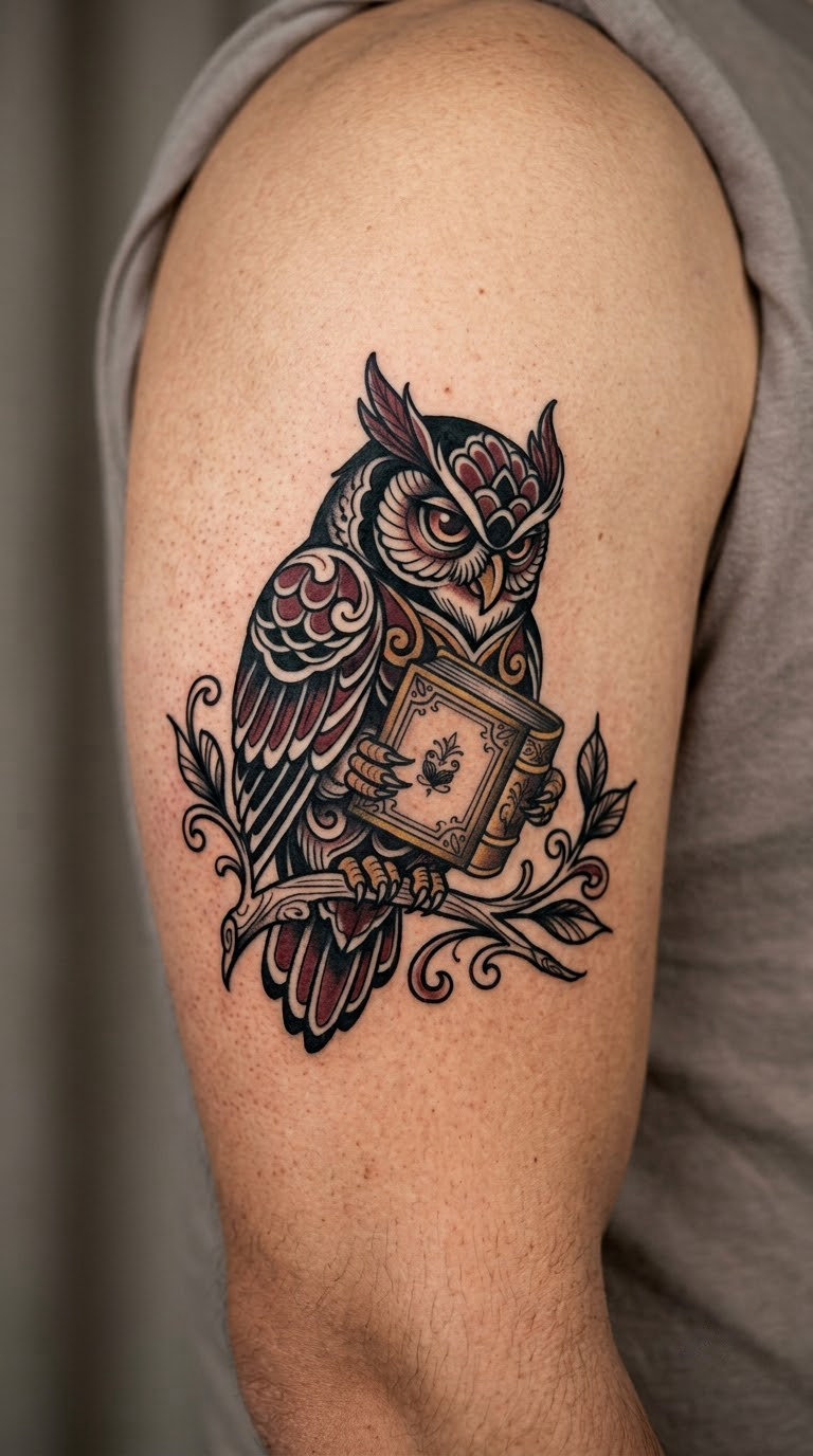 Owl Reading a Closed Book