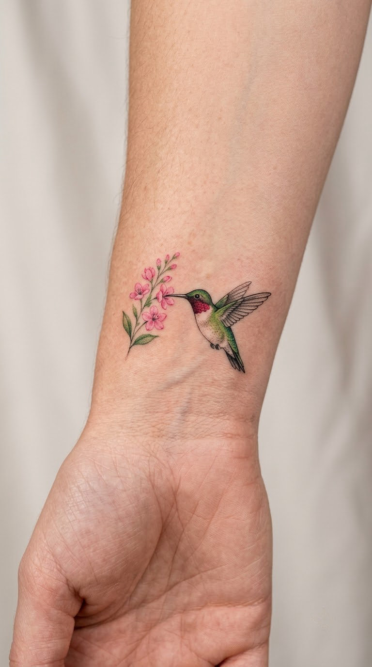 Realistic Hummingbird and Flower