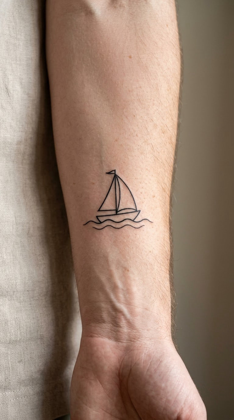Minimalist Sailboat at Sea