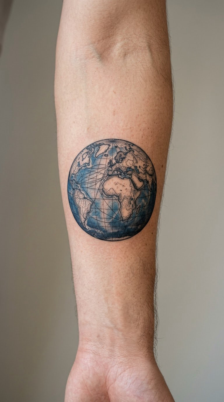 Illustrated Globe with Route Lines