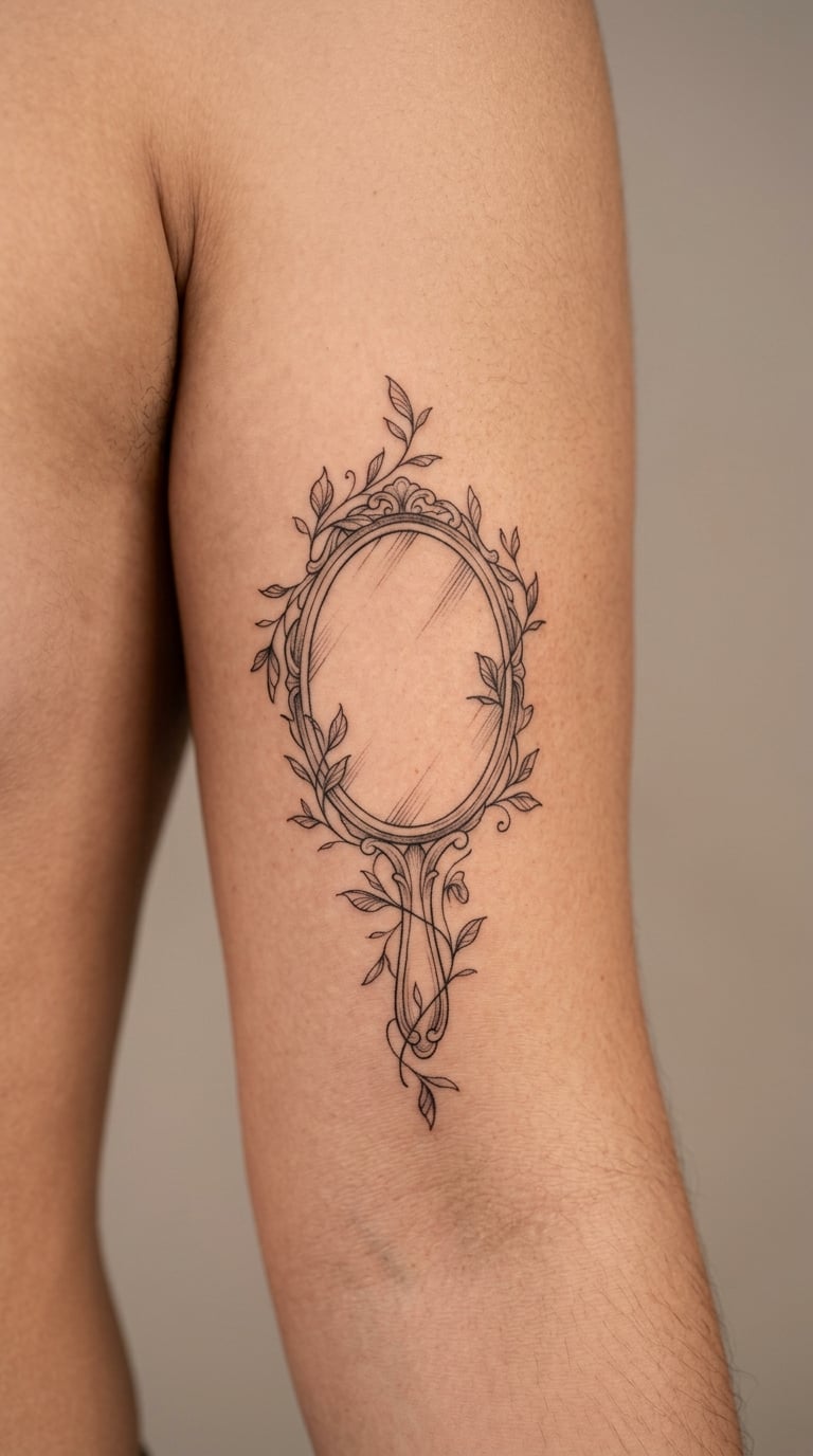 Hand Mirror Framed by Vines