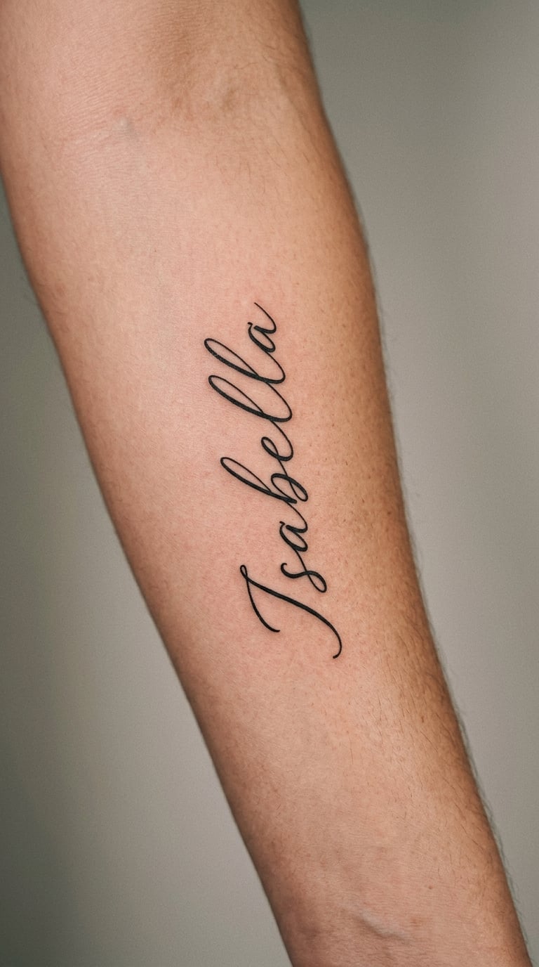 Curved Name in Script Along the Inner Forearm