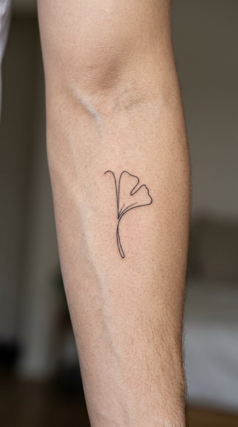 Half Ginkgo Leaf in Single Black Line