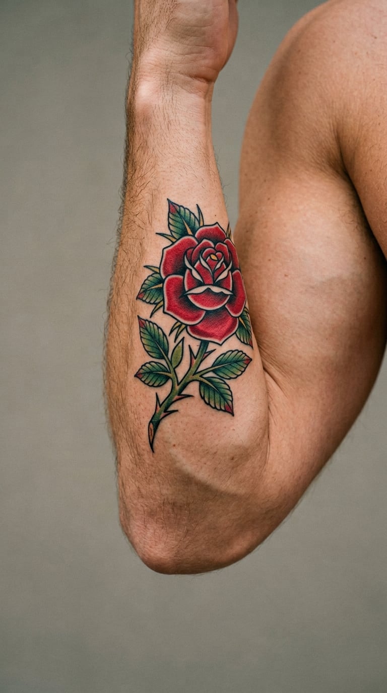 Thorned Traditional Rose in Red and Green