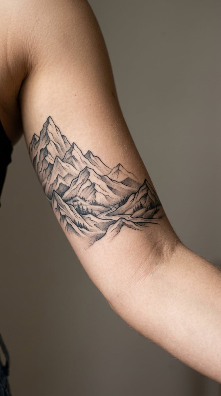 Mountain Range in Grey Wash