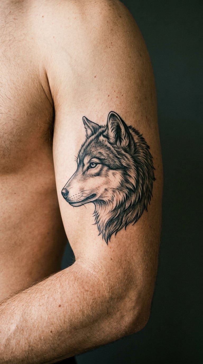 Wolf in Profile in Black and Grey