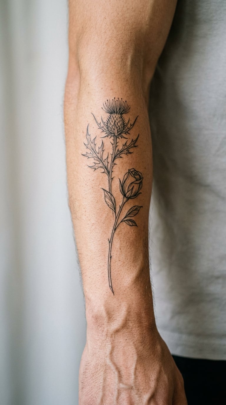 Thistle and Rose Stem Following the Forearm Bone