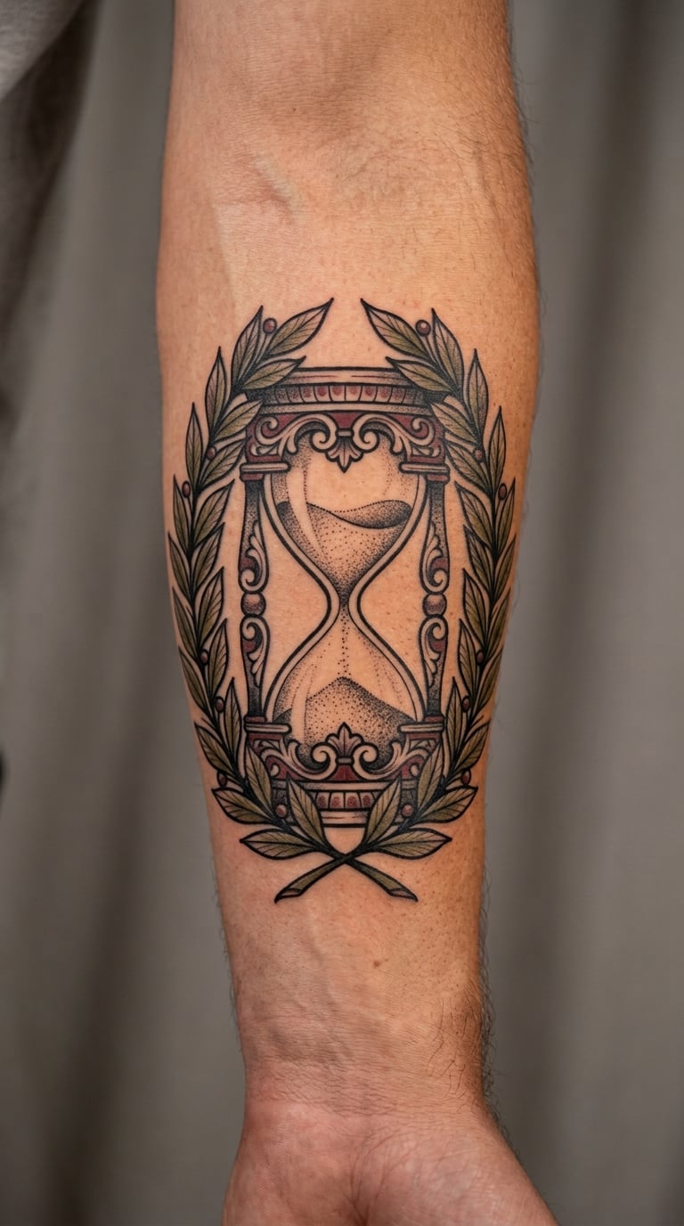 Hourglass Wrapped in a Laurel Wreath