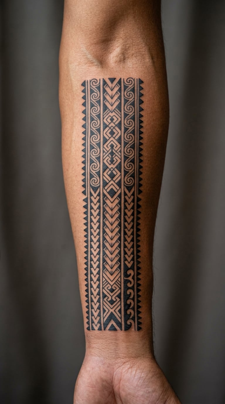 Polynesian-Style Geometric Band for a Committed Inner Forearm