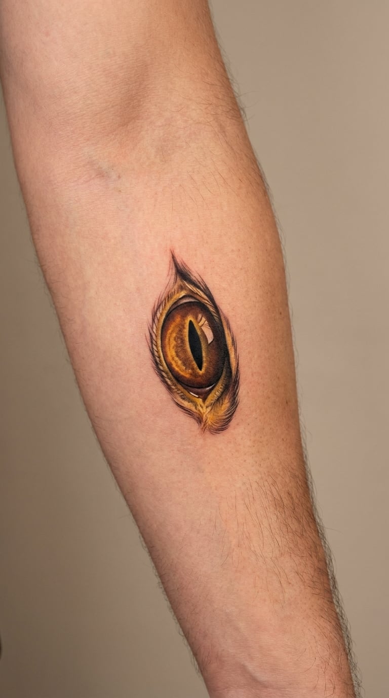 Micro-Realism Falcon Eye for a Small Inner Forearm Tattoo