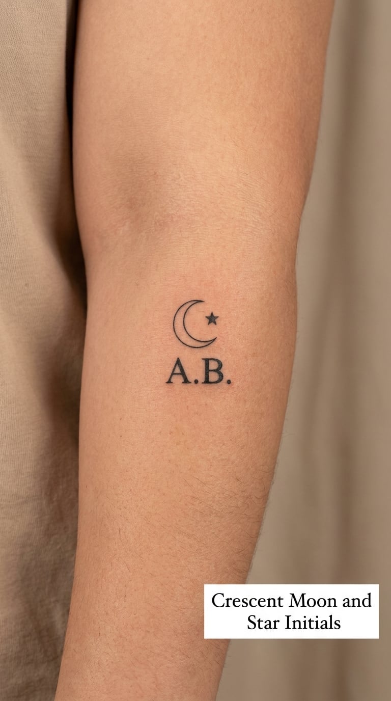 Crescent Moon and Star Initials