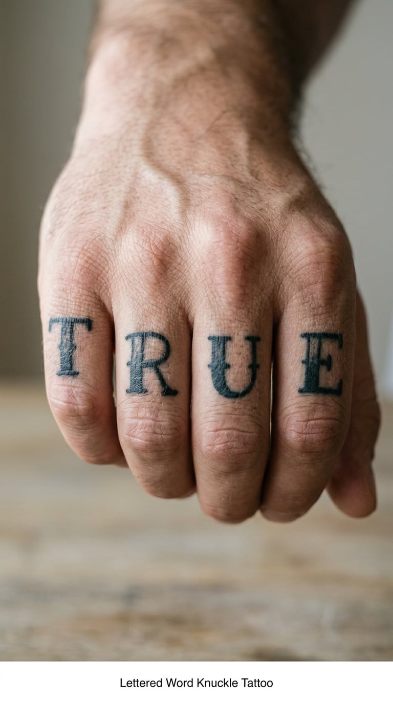 Lettered Word Knuckle Tattoo
