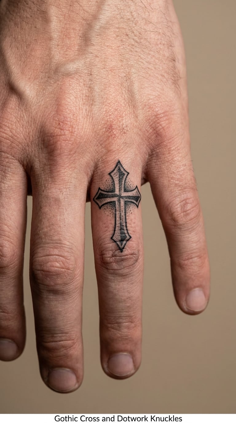 Gothic Cross and Dotwork Knuckles