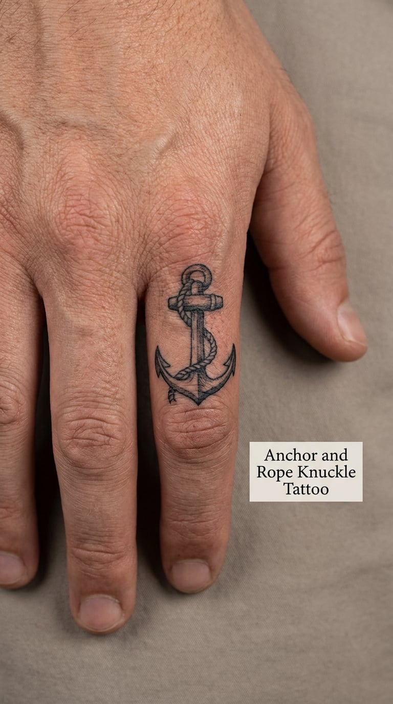 Anchor and Rope Knuckle Tattoo