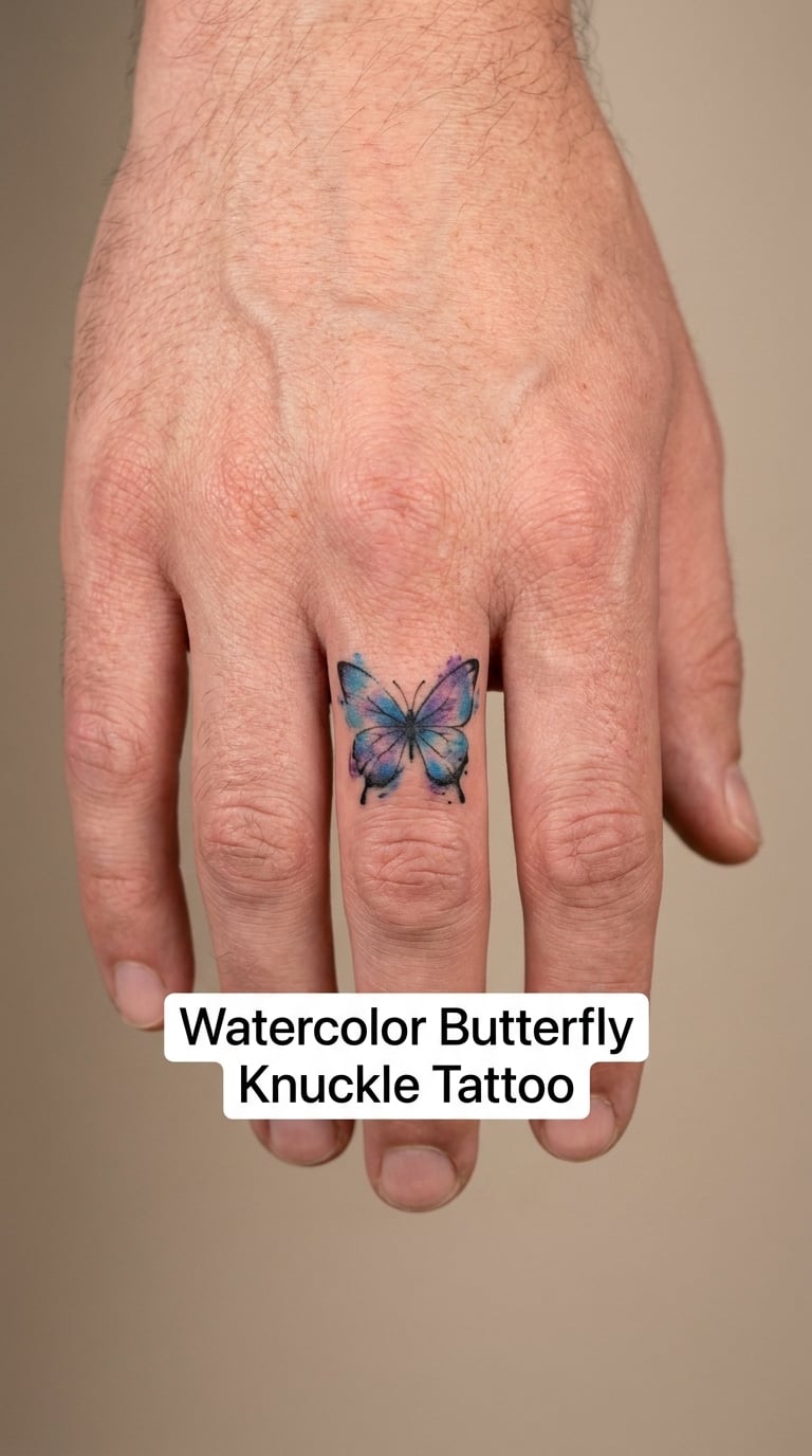 Watercolor Butterfly Knuckle Tattoo