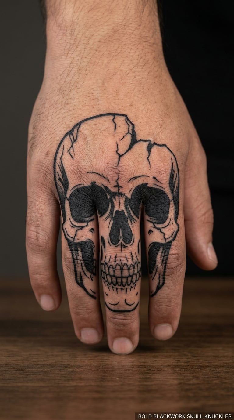 Bold Blackwork Skull Knuckles