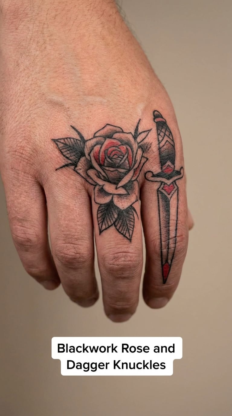 Blackwork Rose and Dagger Knuckles