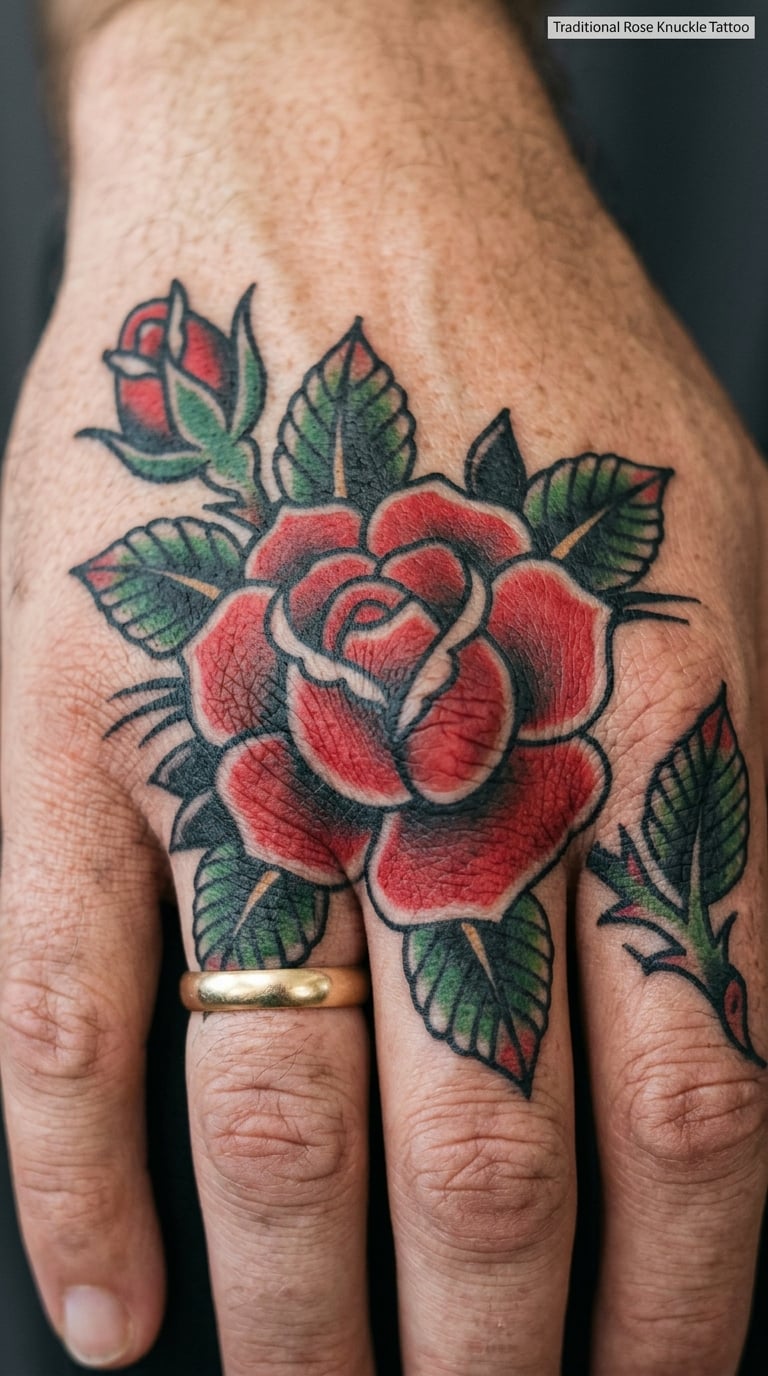 Traditional Rose Knuckle Tattoo