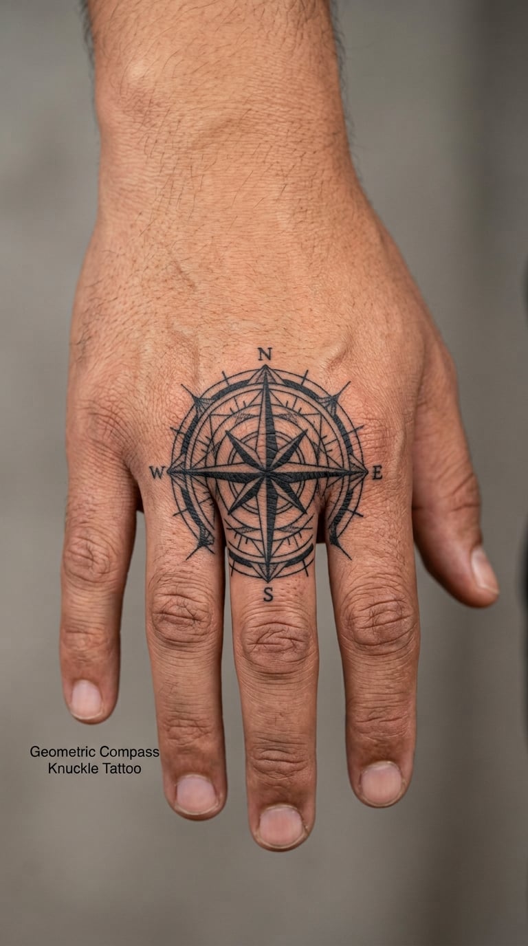 Geometric Compass Knuckle Tattoo