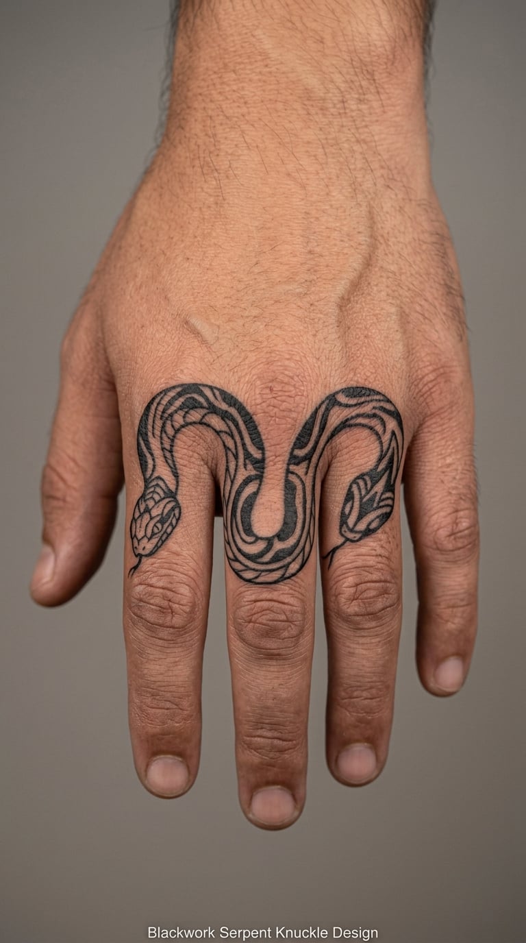 Blackwork Serpent Knuckle Design