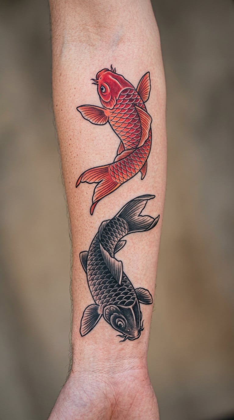 Red and Black Koi Together: Passion With the Scars to Show