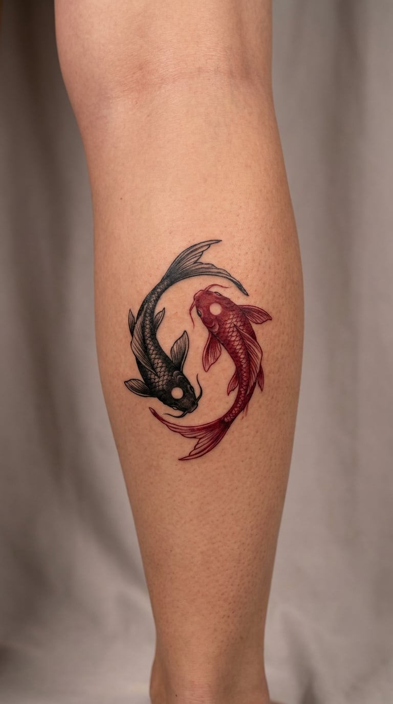 Two Koi Swirling in a Yin Yang Arrangement