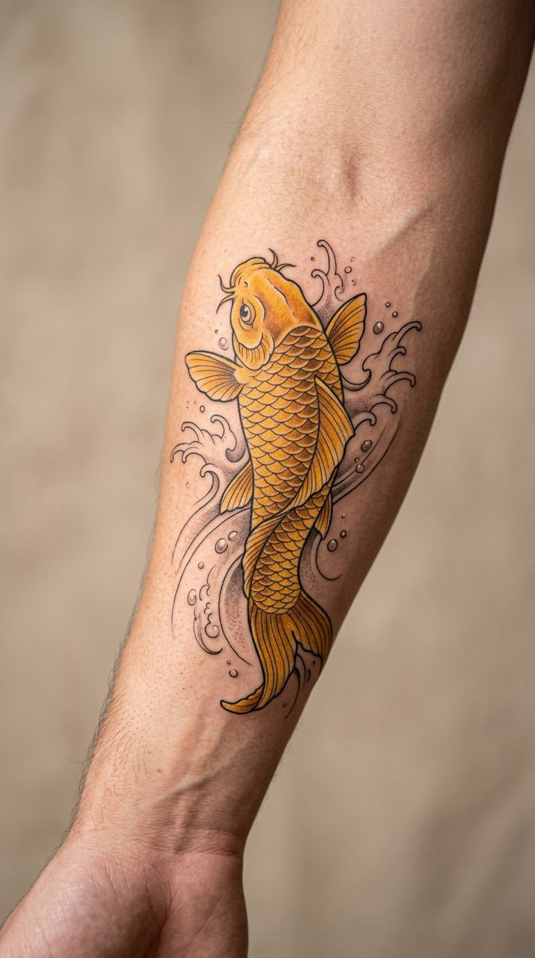 Gold and Yellow Koi: Wealth in Koi Fish Tattoo Meaning by Color