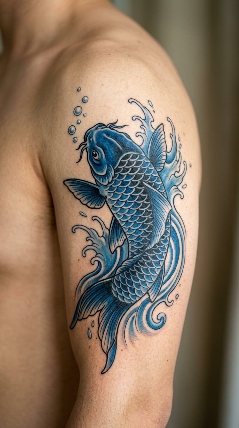 Blue Koi for a Son, Peace and Still Water
