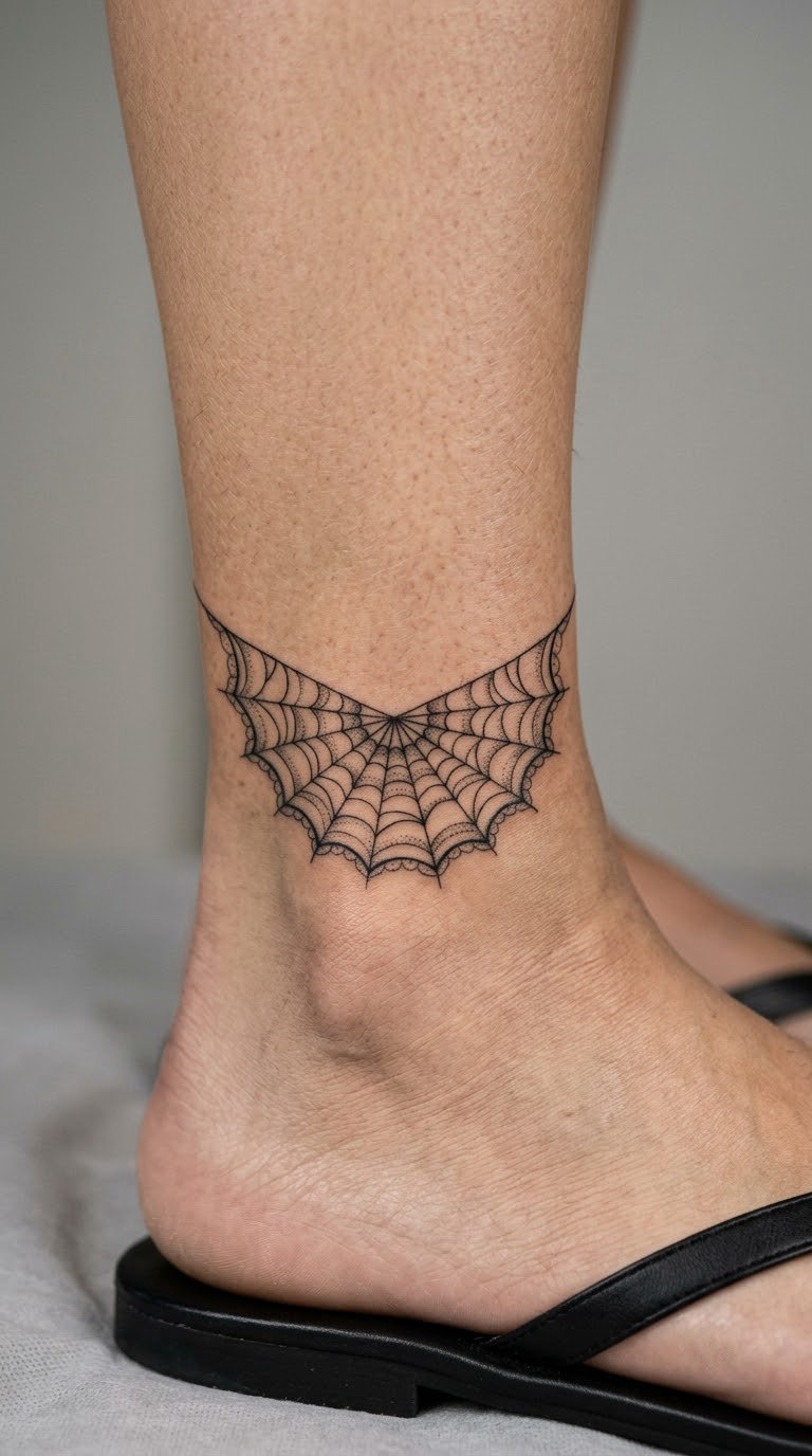 Lace Spiderweb Ankle Tattoo