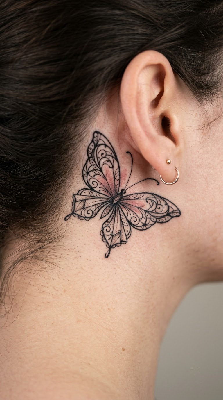 Abstract Lace Butterfly Behind the Ear