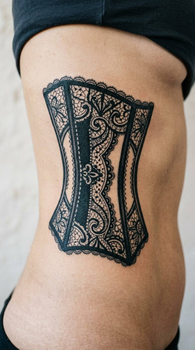 Blackwork Lace Corset Panel