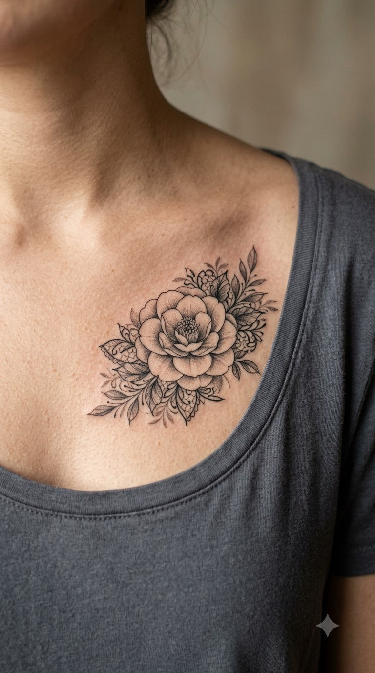 Floral Lace Camellia Brace Tattoo