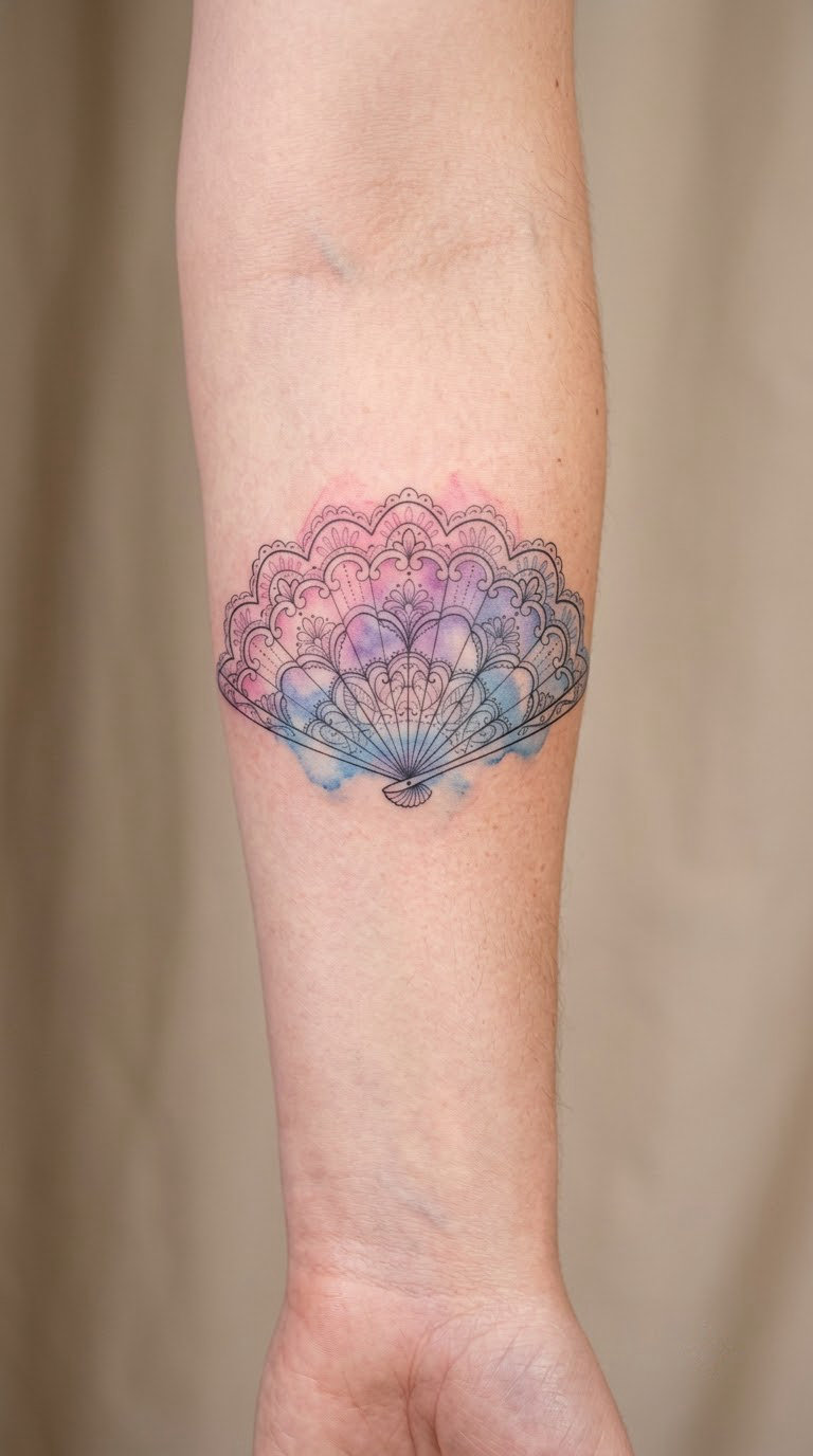 Watercolor Lace Fan Design