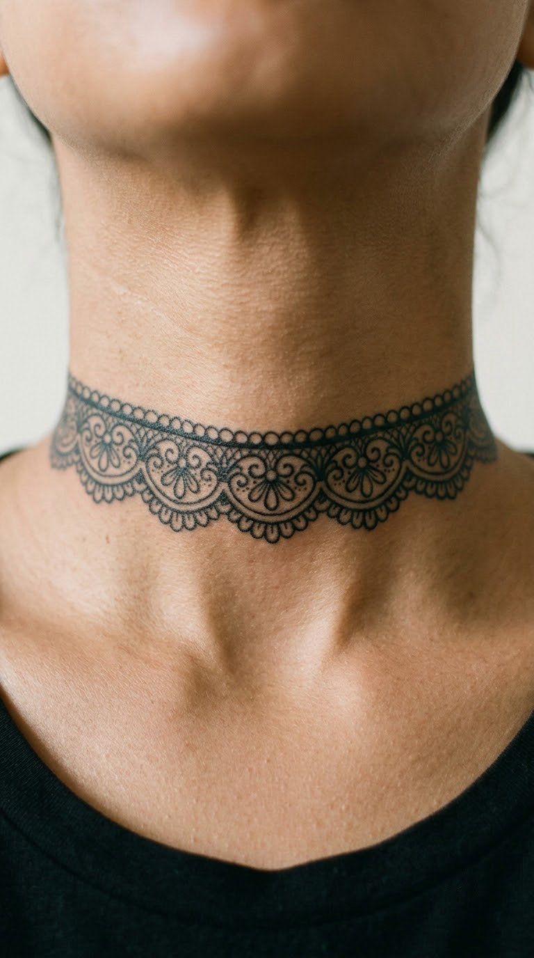 Lace Choker Neck Tattoo