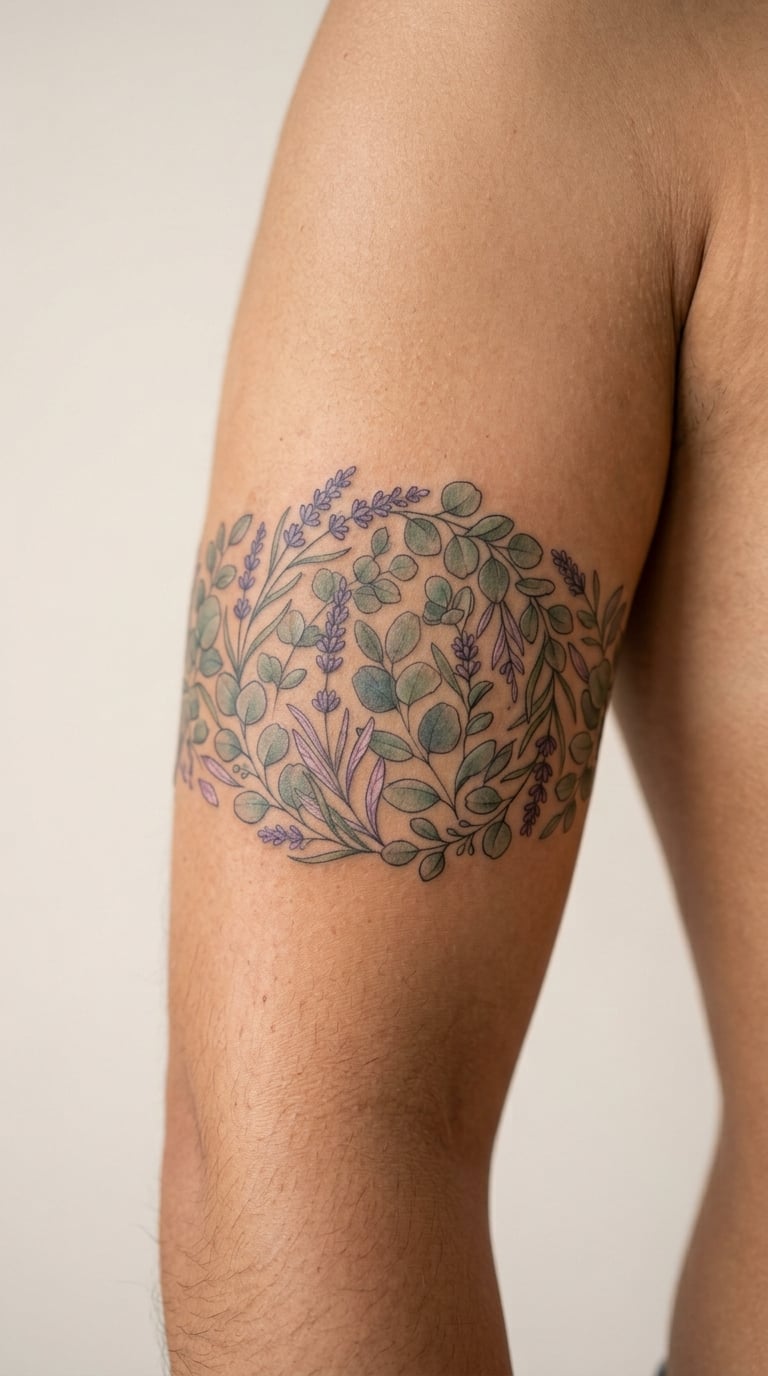The Lavender and Eucalyptus Ring on the Mid Upper Arm